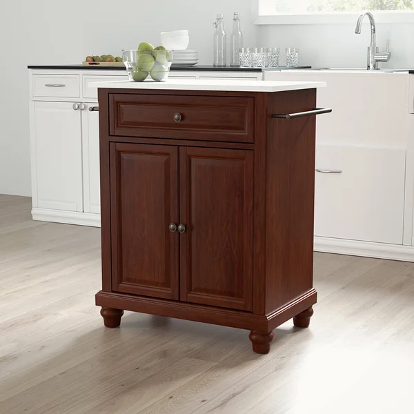 Crosley Cambridge Portable Kitchen Island Cart Mahogany White Granite Top