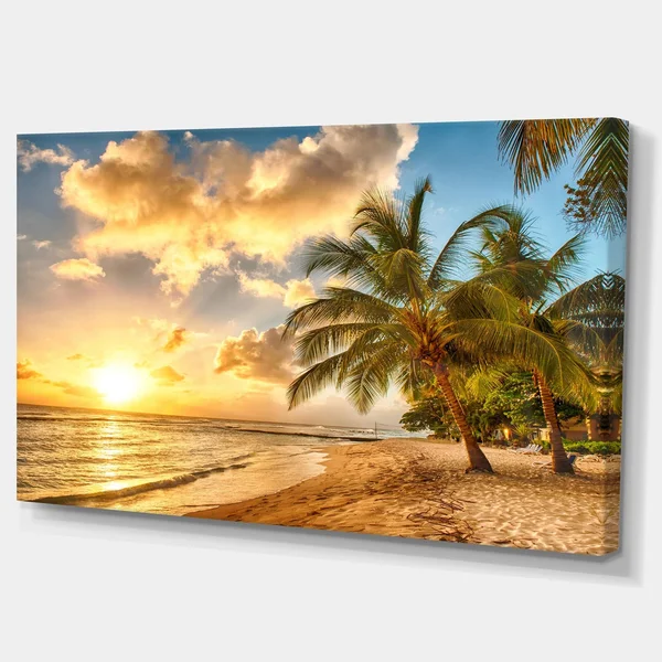 Designart &Gorgeous Beach of Island Barbados & Modern Seascape Canvas Artwork - Size: 46 inch x 36 inch