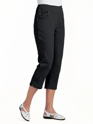 Blair Women's Petite Flat-Waist Washed Denim Capris - Black 12p