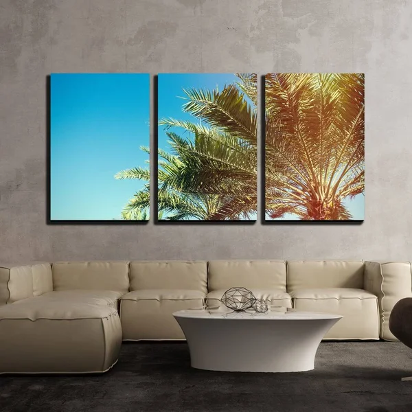 Wall26 - 3 Piece Canvas Wall Art - Palm Tree Over Blue Sky - Modern Home Decor Stretched and Framed Ready to Hang - 24 inchx36 i