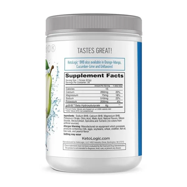 KetoLogic GoBHBGoBHB Powder - Keto BHB, Apple-Pear - 8.9 oz