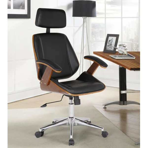 Armen Living Century Faux Leather Office Chair, Black