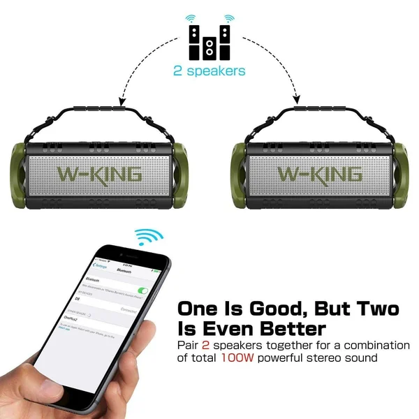 50w(70w Peak) Wireless Bluetooth Speakers Built-in 8000mAh Battery Power Bank - W-King Outdoor Portable Waterproof TWS, NFC Speak