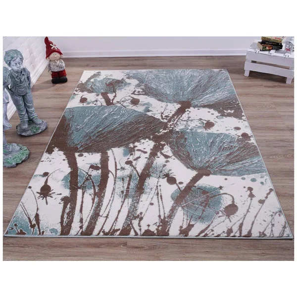Ladole Rugs Boliviya Collection Floral Pattern Poppy Abstract Area Rug Carpet in Blue-Cream, 5x8 (5&3x22 x 7&6