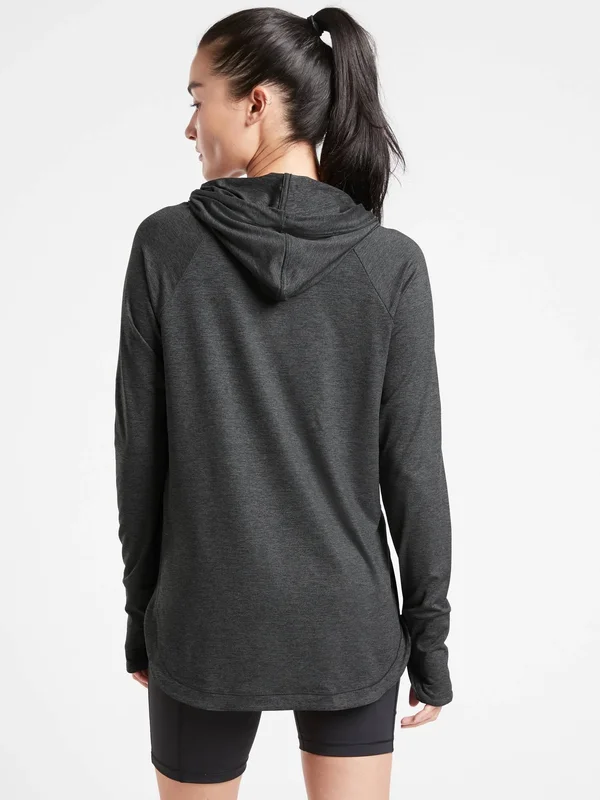 Athleta Women's Uptempo Hoodie Sweatshirt Black Heather Tall Size M