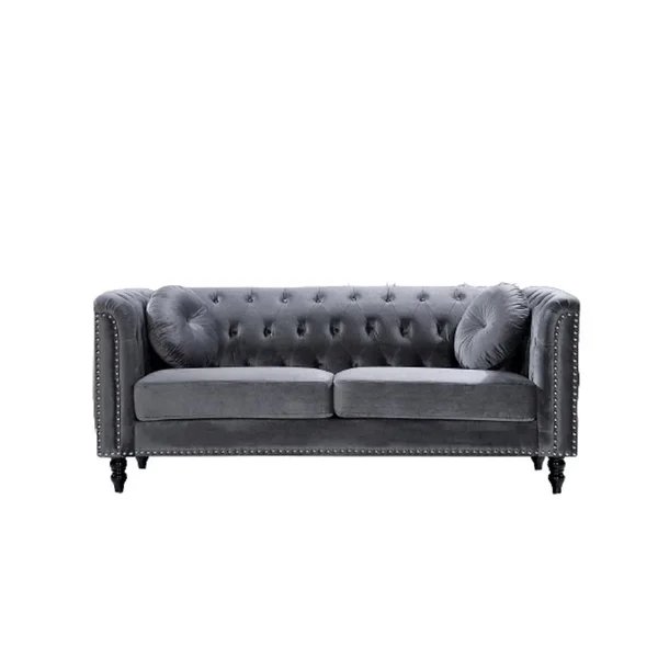 US Pride Furniture Vivian Grey Classic Velvet Kittleson Nailhead Chesterfield Sofa