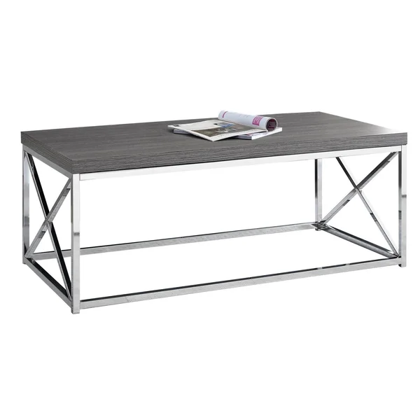 Offex Modern Rectangular Coffee Table with Chrome Metal - Grey - 44" x 22" x 17"