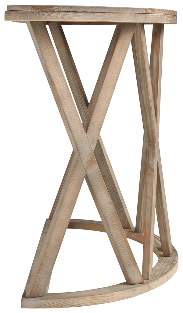 Wooden Plank Top Sofa Table with x Shaped Motif Base Light Brown