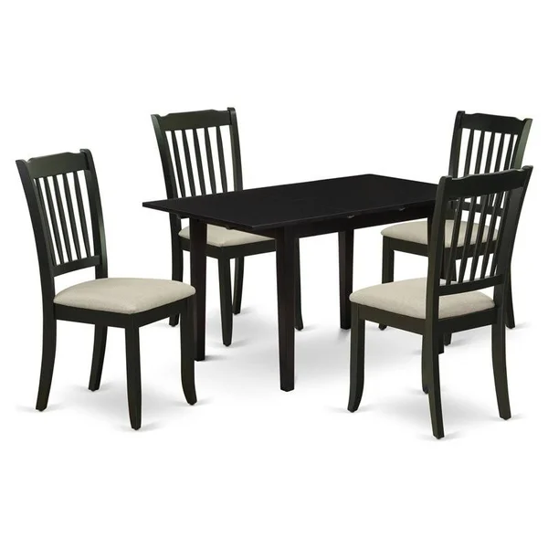 East West Furniture Norfolk 5-Piece Wood Dining Set with Fabric Seat in Black - NODA5-BLK-C