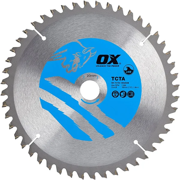 Ox OX-TCTA-1842048 Aluminium - Plastic, Laminate Cutting Circular Saw Blade - Circular Cutting Disk - 48 Teeth - Silver/Blue, 184