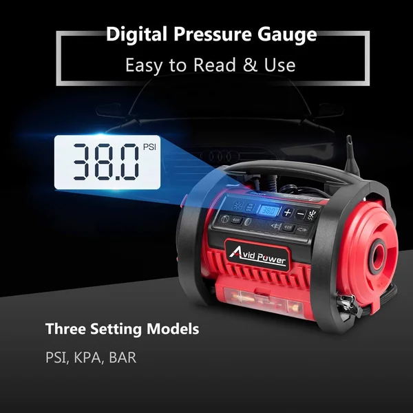 Avid Power Tire Inflator Air Compressor - 12V DC, 110V AC Dual Power Tire Pump