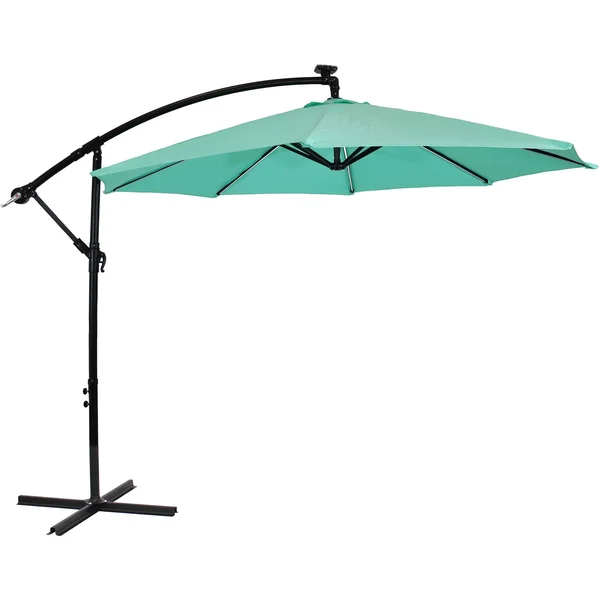 Sunnydaze Offset Patio Umbrella with Solar LED Lights - 9-Foot - Seafoam