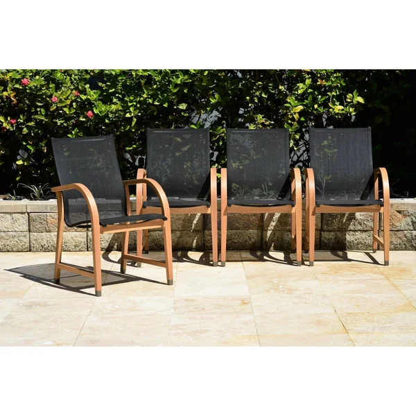 Amazonia Eucalyptus/Teak-Finish Waikiki 5-Piece Round Patio Dining Set - 5-Piece Sets