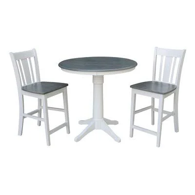 3 - Piece Counter Height Rubberwood Solid Wood Dining Set Red Barrel Studio Table Top Color: Heather Gray - Table Base Color: Whi