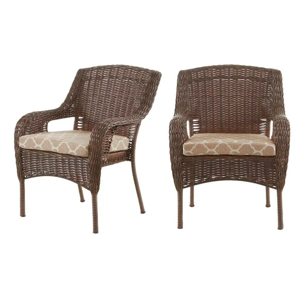 Hampton Bay Cambridge Brown Wicker Outdoor Patio Dining Chair with CushionGuard Toffee Trellis Tan Cushions (2-Pack)
