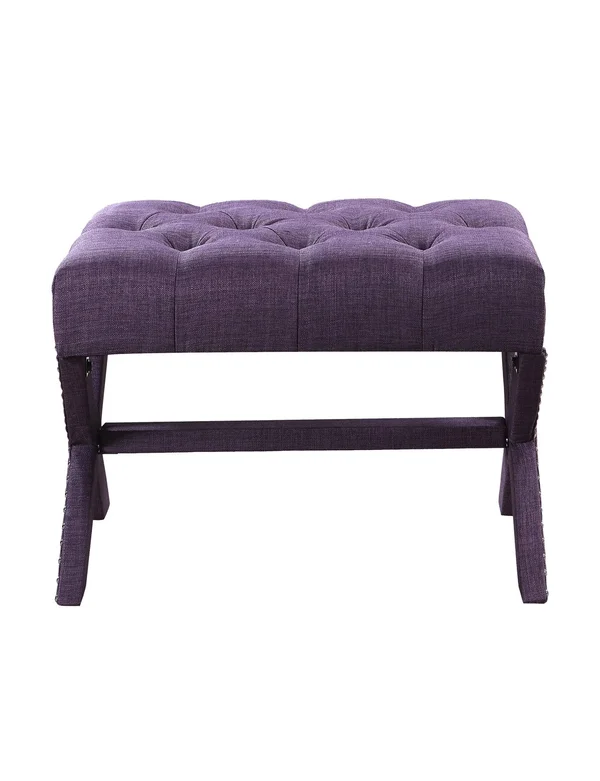 Chic Home Paige Plum Updated Neo Traditional Polished Nailhead Tufted Linen x Ottoman