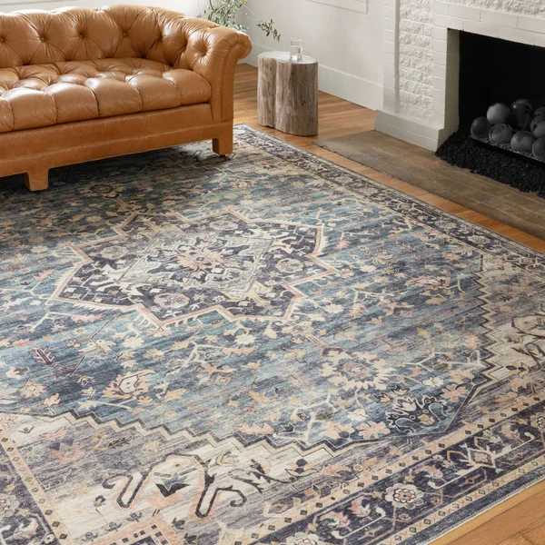 Alexander Home Venetian Printed Medallion Distressed Area Rug - 3&6x22 x 5&6x22 - Navy/Multi