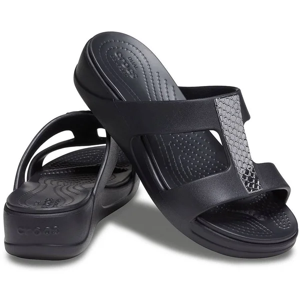 Crocs Monterey Metallic Slip-On Wedge - Black - Flat Sandals