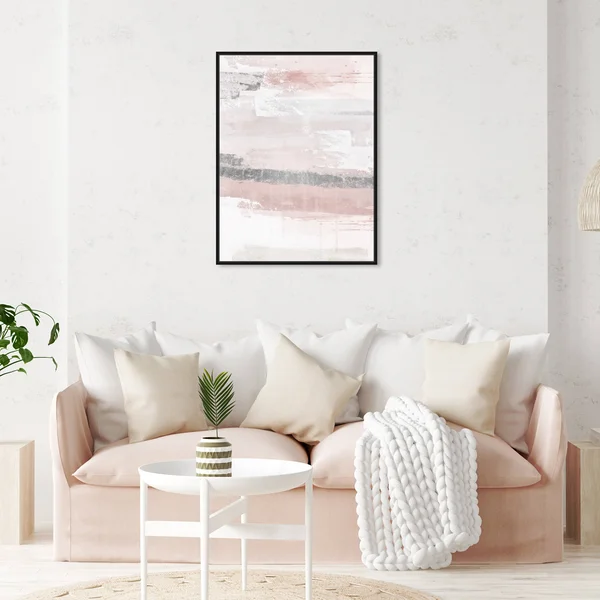 Oliver Gal 'Sophisticated Elements Blush' Abstract Wall Art Framed Canvas Print Paint - Pink - Gray - 20 x 24 - Black