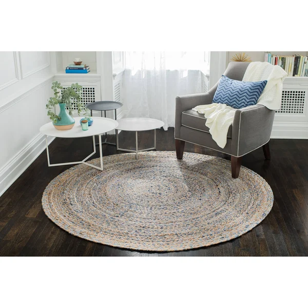 Anji Mountain 6& Round Kerala Denim & Jute Rug