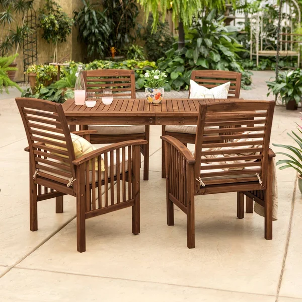 5-Piece Acacia Outdoor Dining Set (Dark Brown) - Patio Furniture