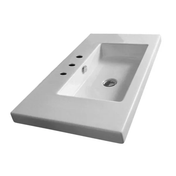 Nameeks CAN03011 Tecla 39-3/8x22 Ceramic Wall Mounted - Drop in Bathroom Sink with White, Three Hole