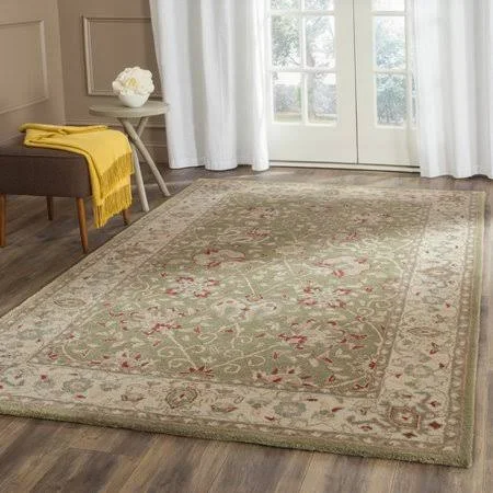 Charlton Home Dunbar Hand-Tufted Wool Sage/Green/Cream/Burgundy/Ivory Area Rug, Size: Rectangle 5& x 8&