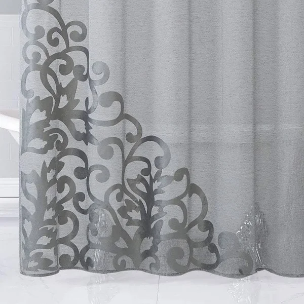 Dainty Home Natalie 70x22 x 72x22 Appliqued Shower Curtain Silver