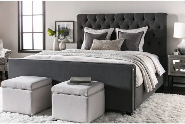 Upholstered Bed - California King Upholstered Bed Panel Bed Traditional - Leighton - Grey - Fabric - 78.7x22W x 95.7x22D x 58.7x2