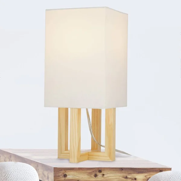 Cresswell Lighting Light Wood, Brushed Nickel Finish MDF Table Lamp 15 inchh, LED Bulb Included
