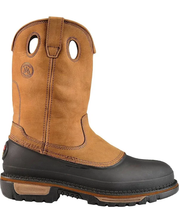 Men's Brown Georgia Boot Muddog Steel Toe Waterproof Wellington Size 9.5