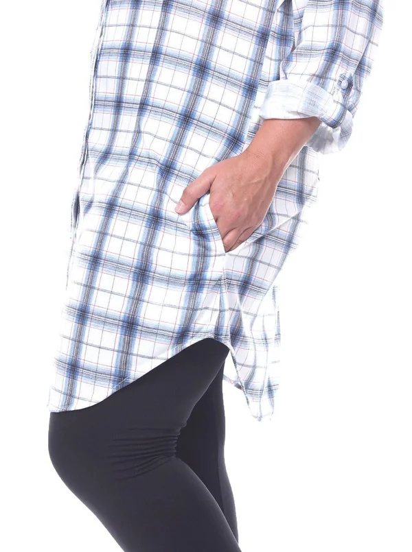 White Mark Plus Piper Stretchy Plaid Tunic - 1x, Burgundy B