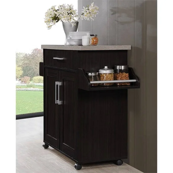 Pemberly Row Kitchen Island with Spice Rack in Chocolate Gray
