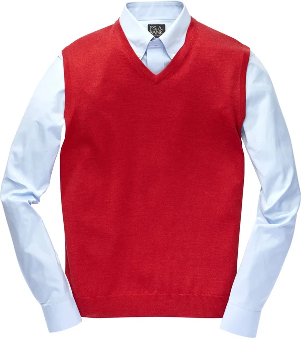 JoS. A. Bank Men's Traveler Collection Merino Wool Sweater Vest - Red, Small