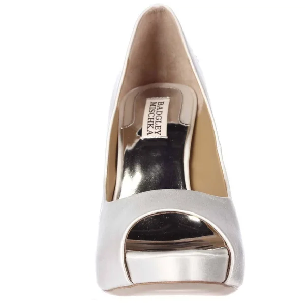 Badgley Mischka Kiara Jeweled Heel Platform Peep Toe Pumps - White