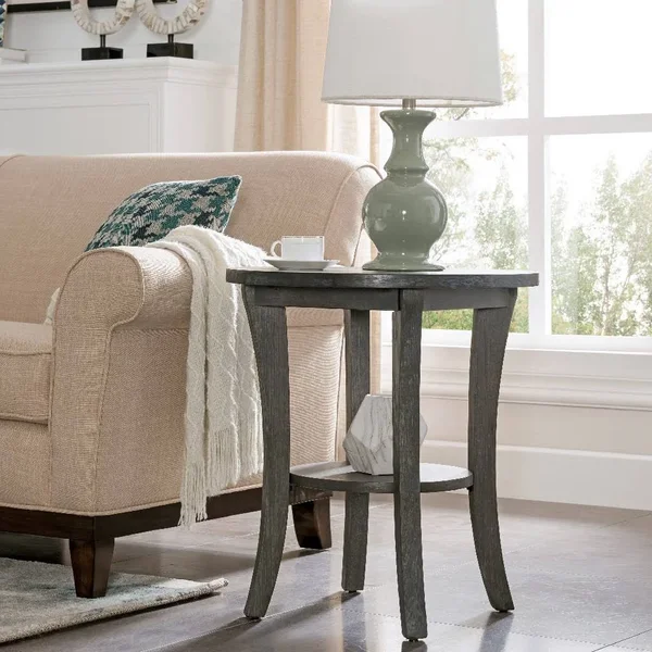 Leick Rustic Wire Brushed Driftwood Round Side Table