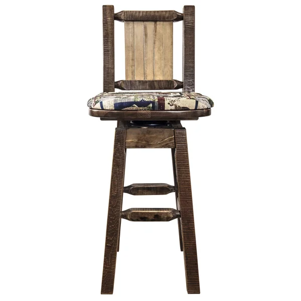 Montana Woodworks MWHCBSWSNRSLWOOD24LZBRONC Homestead Counter Height Barstool with Back & Swivel Woodland Upholstery with La