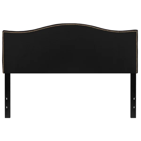 Lexington Upholstered Queen Size Headboard, Accent Nail Trim, Light Gray Fabric