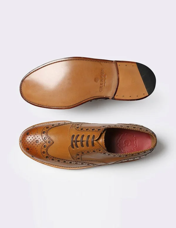 Grenson Archie Big Punch Brogue Shoes - Tan - Tan - 8.5