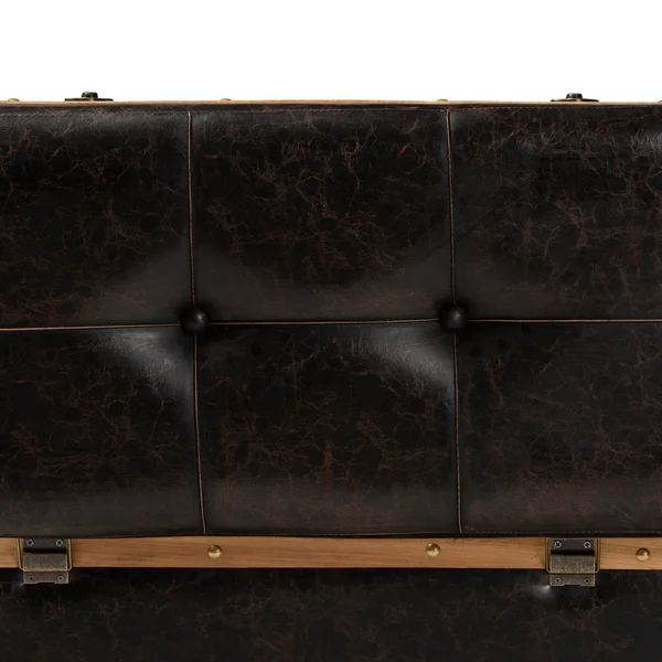 Baxton Studio Gendry Modern Rustic Transitional Dark Brown Faux Leather Upholstered and Oak Brown Finished Wood Small Storage Ot
