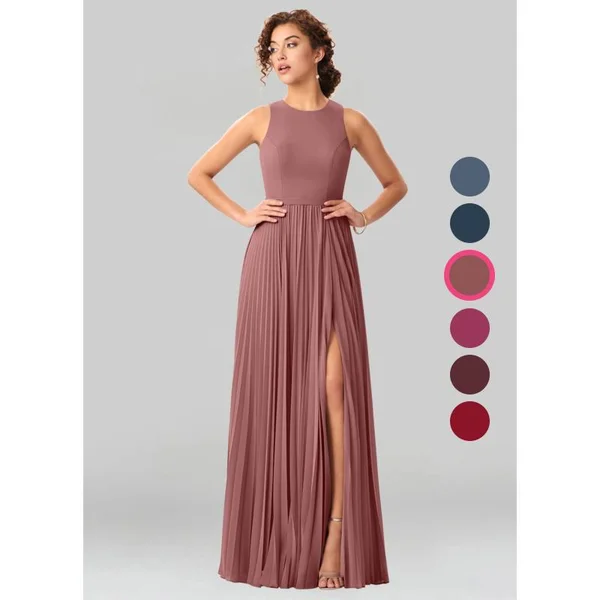 Azazie A-Line/Princess Scoop Floor-Length Chiffon Bridesmaid Dresses - Desert Rose