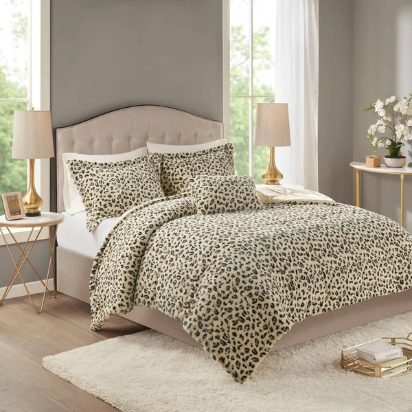 Madison Park Zuri Faux Fur Comforter Set - Cheetah - King