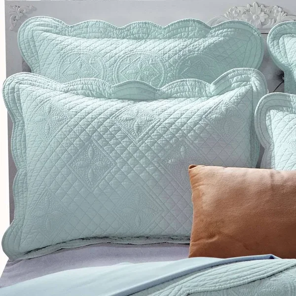 Calla Angel E6-UBOU-XBZ2 Sage Garden Light Aqua Euro Luxury Pure Cotton Quilted Pillow Sham