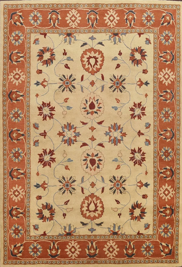Floral Oriental Traditional Area Rug Hand-Tufted Wool Carpet 9x12, Size: 9& x 12&, Gold