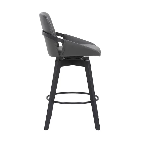 Baylor Swivel Wood Bar Stool in Faux Leather - Armen Living LCBABAWAGR30