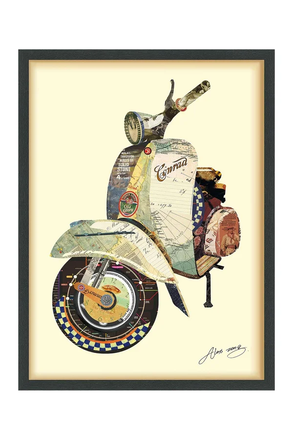 Empire Art Direct Scooter Dimensional Art Collage Hand Signed by Alex Zeng Framed Graphic Wall Art