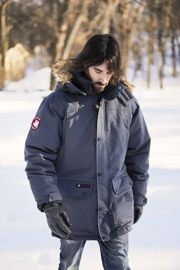 Canada Weather Gear Men's Fur Trim Hooded Parka Jacket Charcoal - XL