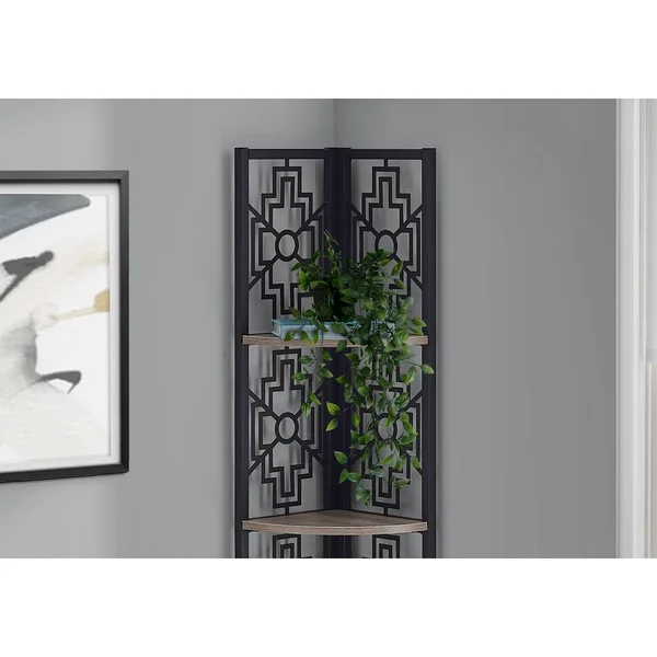 Dark Taupe 62-Inch Wood-Look Finish 4-Tier Corner Bookshelf, 16" x 11" x 62"