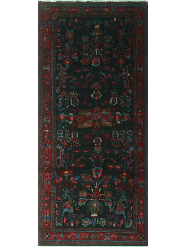 Noori Rug Vintage Distressed Diana Black/Burgundy Runner - 4&5x22 x 9&9x22