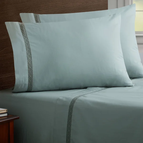 Soft Wash Vintage Crochet Lace Sheet Set, King - Grey/Blue